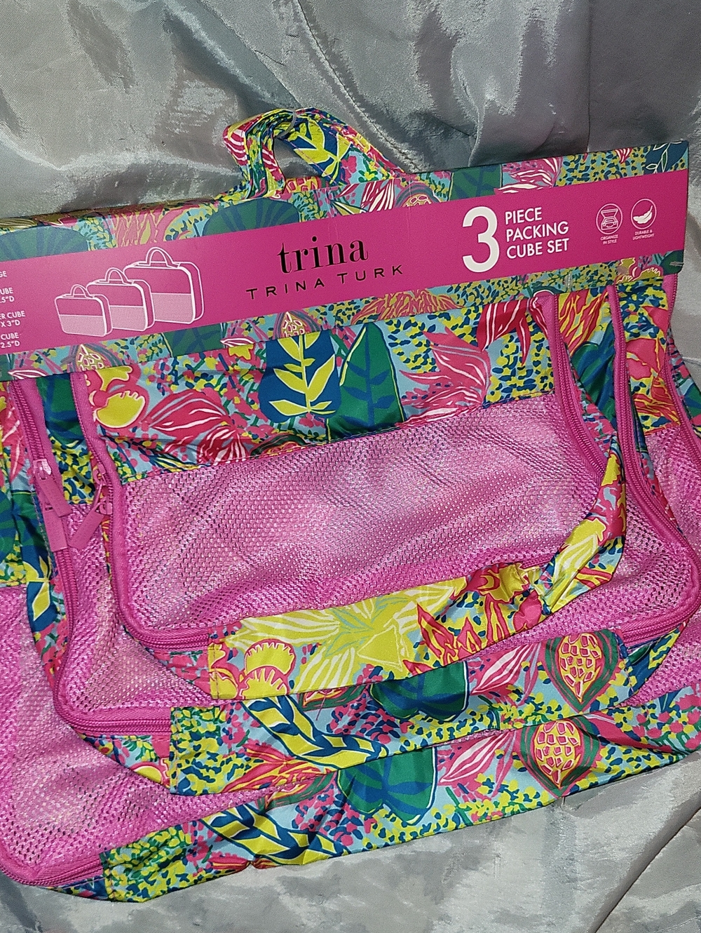 Trina Turk 3pc  Pink Floral Travel Packing Cube Set Te